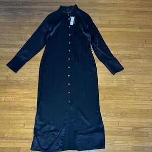NWT- J.Crew Black Satin Long Sleeve Dress- size 8